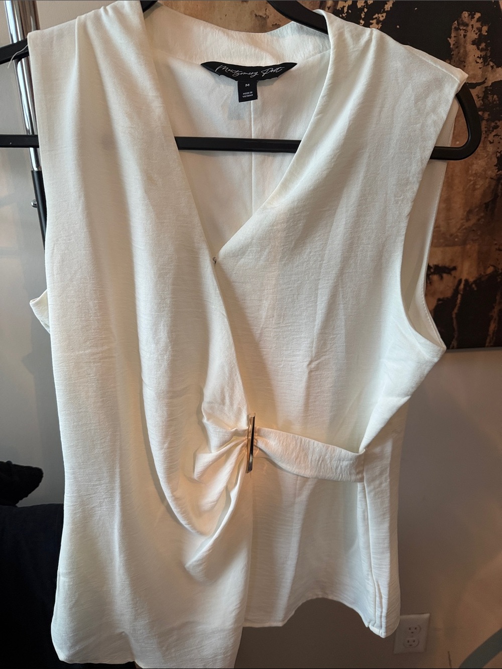 Worthington Cream Sleeveless Wrap-Front Top with Decorative Buckle